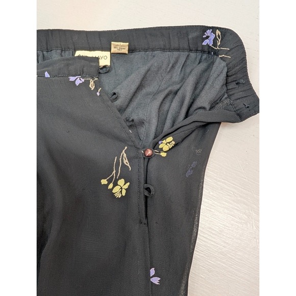 Putumayo Floral Maxi Skirt Black Whimsigoth Pleated Side Buttons Rayon Sz M NWOT - Picture 7 of 14